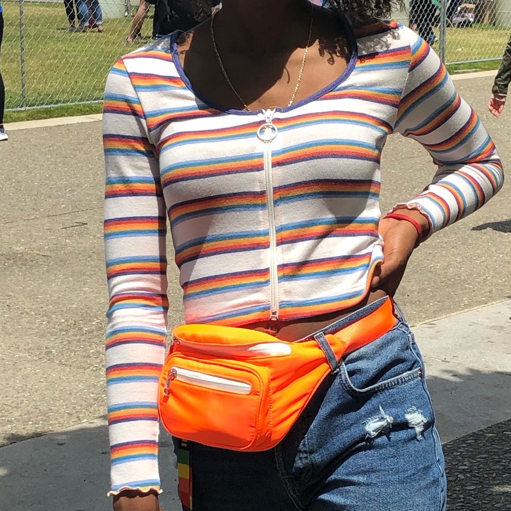 Rainbow Striped Cropped Shirt